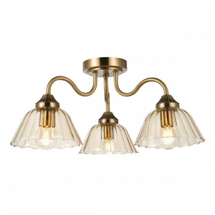 Dar ERI5363 Erika 3 Light Semi-Flush Antique Bronze and Amber Glass