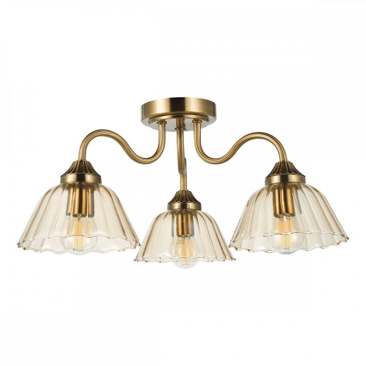 Dar ERI5363 Erika 3 Light Semi-Flush Antique Bronze and Amber Glass