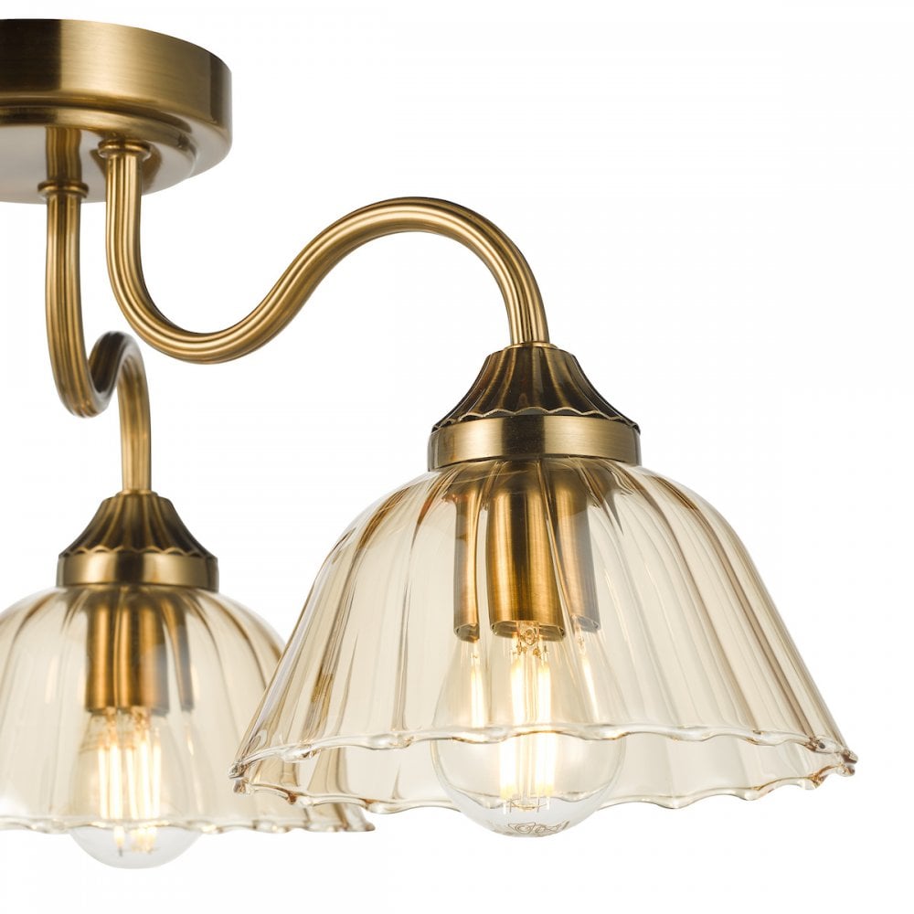 Dar ERI5363 Erika 3 Light Semi-Flush Antique Bronze and Amber Glass
