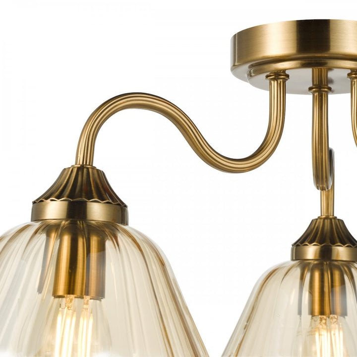 Dar ERI5363 Erika 3 Light Semi-Flush Antique Bronze and Amber Glass