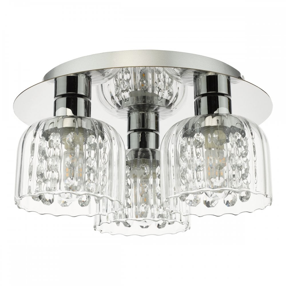 Dar FOR5350 Forseti 3 Light Bathroom Flush Light Polished Chrome and Glass IP44