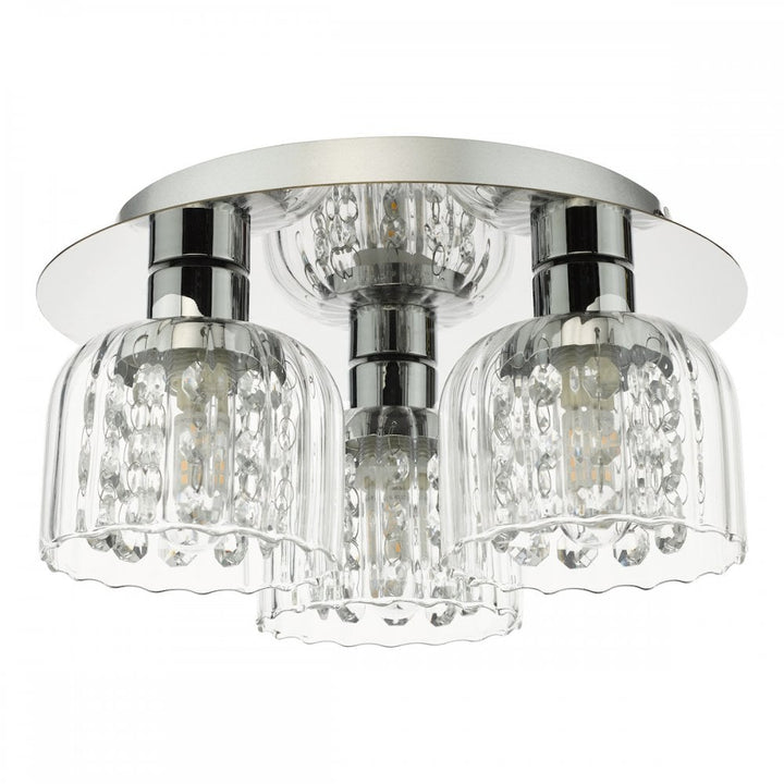 Dar FOR5350 Forseti 3 Light Bathroom Flush Light Polished Chrome and Glass IP44