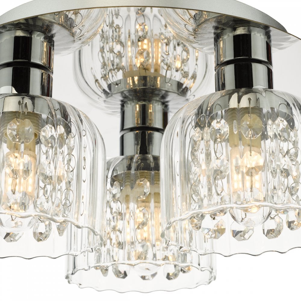 Dar FOR5350 Forseti 3 Light Bathroom Flush Light Polished Chrome and Glass IP44