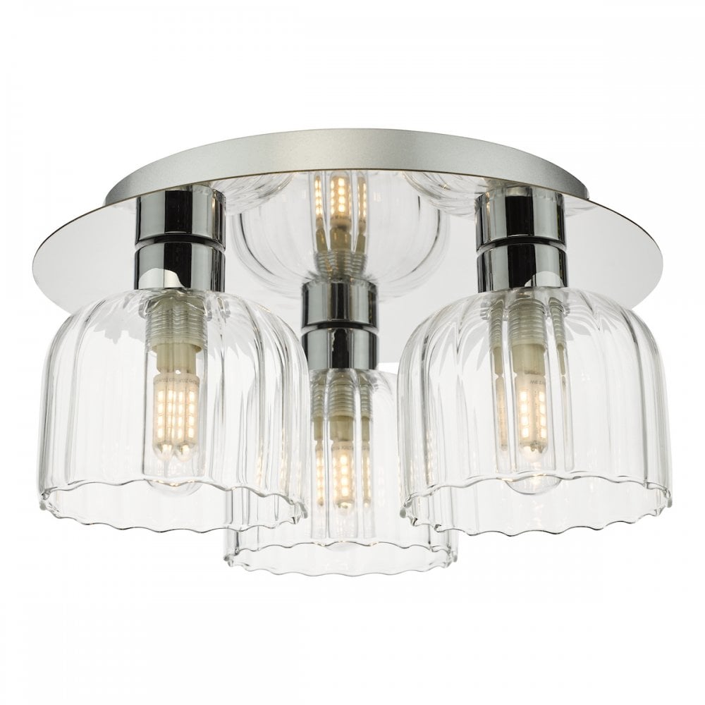 Dar FOR5350 Forseti 3 Light Bathroom Flush Light Polished Chrome and Glass IP44