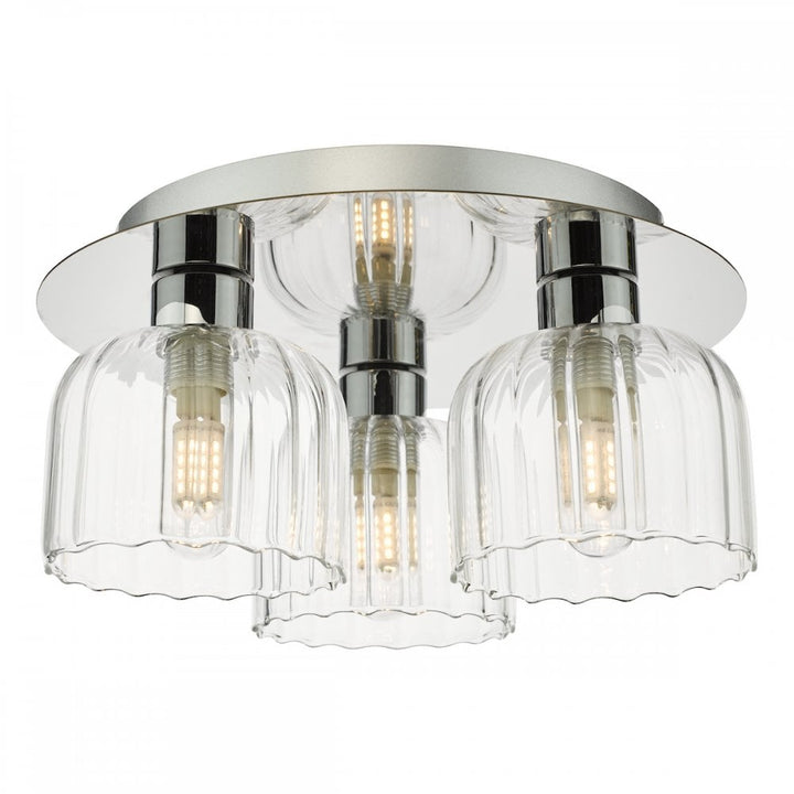 Dar FOR5350 Forseti 3 Light Bathroom Flush Light Polished Chrome and Glass IP44