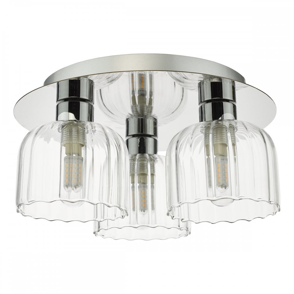 Dar FOR5350 Forseti 3 Light Bathroom Flush Light Polished Chrome and Glass IP44