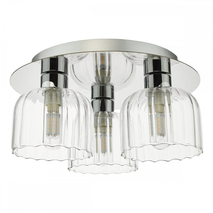 Dar FOR5350 Forseti 3 Light Bathroom Flush Light Polished Chrome and Glass IP44