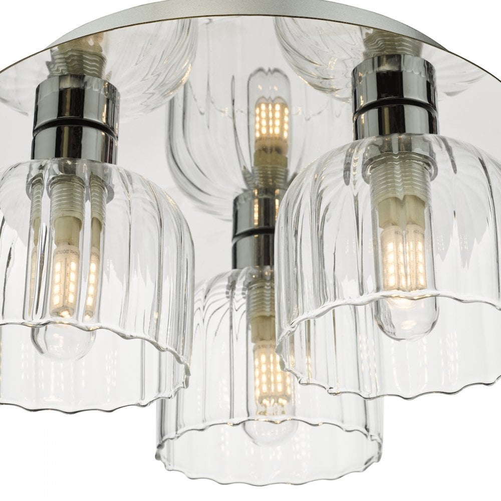 Dar FOR5350 Forseti 3 Light Bathroom Flush Light Polished Chrome and Glass IP44