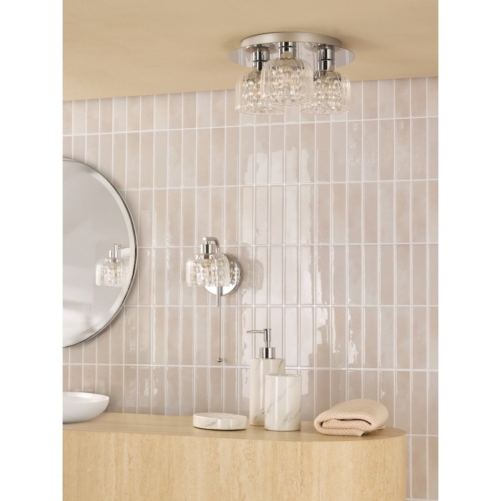 Dar FOR5350 Forseti 3 Light Bathroom Flush Light Polished Chrome and Glass IP44