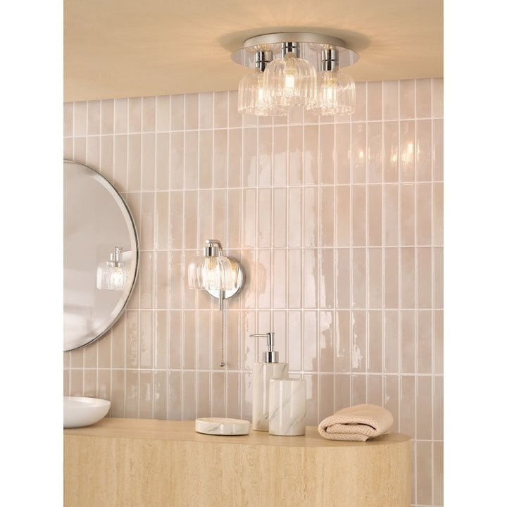 Dar FOR5350 Forseti 3 Light Bathroom Flush Light Polished Chrome and Glass IP44