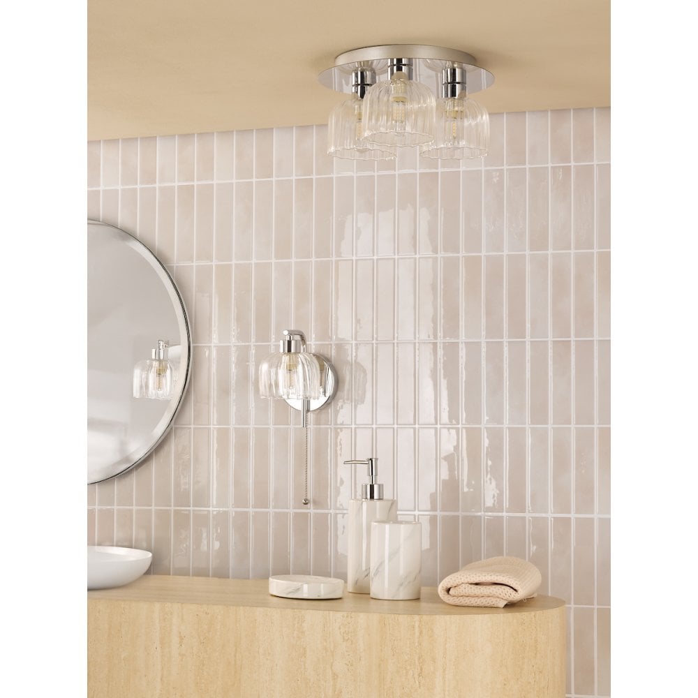 Dar FOR5350 Forseti 3 Light Bathroom Flush Light Polished Chrome and Glass IP44