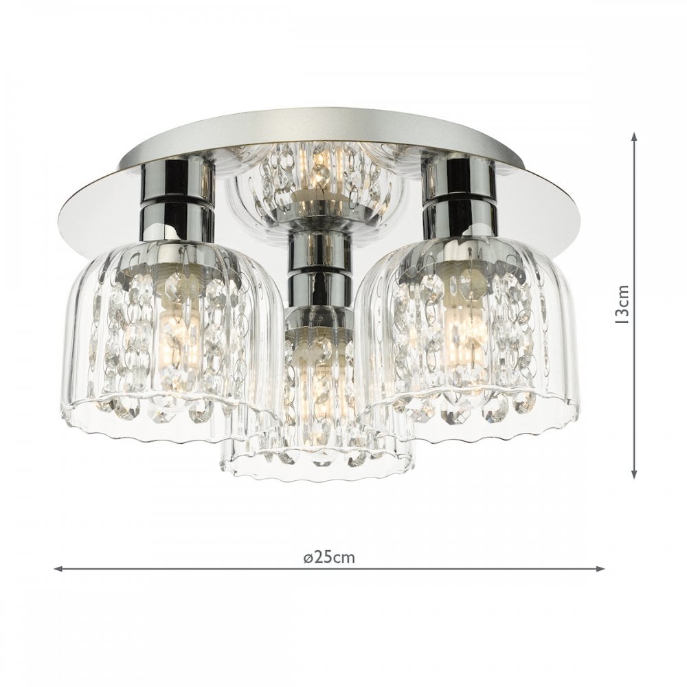 Dar FOR5350 Forseti 3 Light Bathroom Flush Light Polished Chrome and Glass IP44