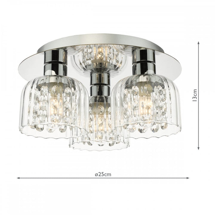 Dar FOR5350 Forseti 3 Light Bathroom Flush Light Polished Chrome and Glass IP44