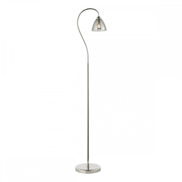 Dar GLY4938 Glynis Floor Lamp Polished Nickel and Smoked Ribbed Glass