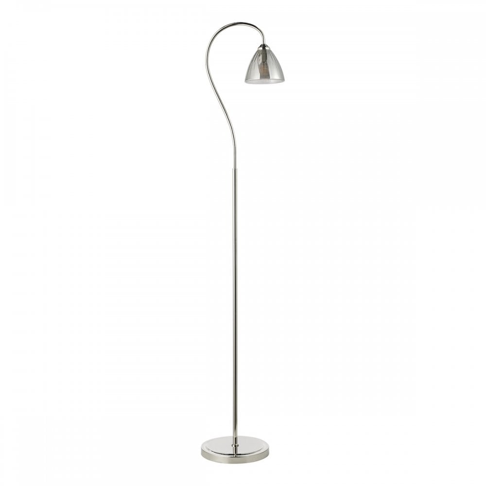 Dar GLY4938 Glynis Floor Lamp Polished Nickel and Smoked Ribbed Glass