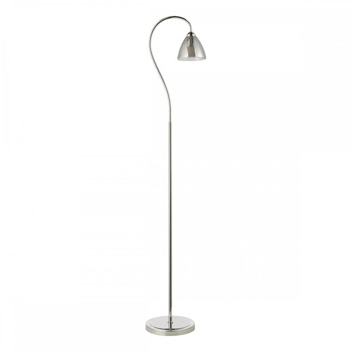 Dar GLY4938 Glynis Floor Lamp Polished Nickel and Smoked Ribbed Glass