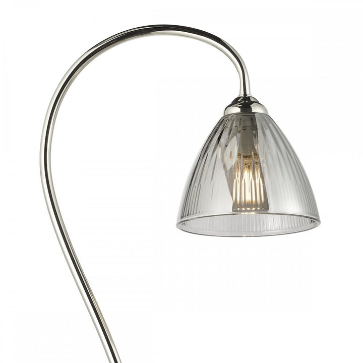 Dar GLY4938 Glynis Floor Lamp Polished Nickel and Smoked Ribbed Glass