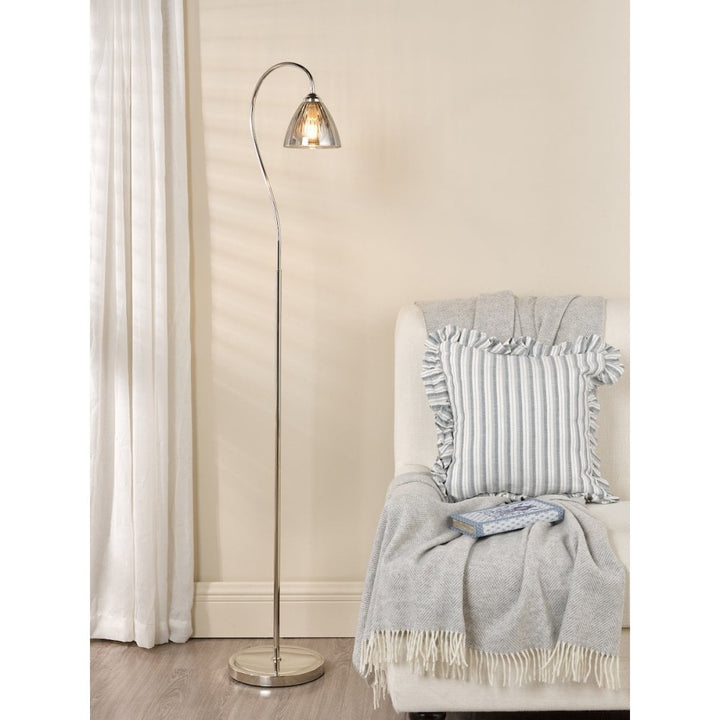 Dar GLY4938 Glynis Floor Lamp Polished Nickel and Smoked Ribbed Glass