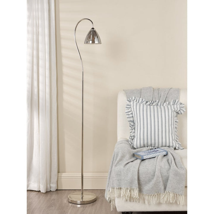 Dar GLY4938 Glynis Floor Lamp Polished Nickel and Smoked Ribbed Glass