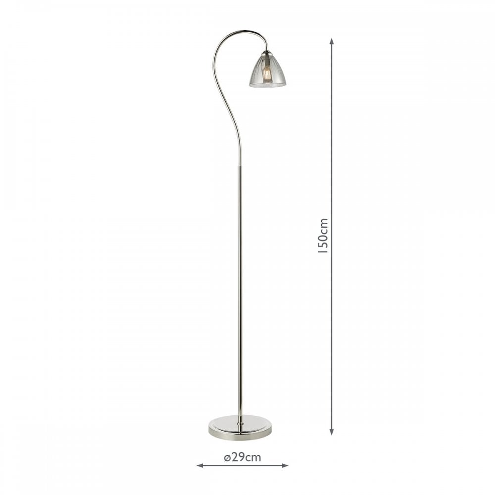 Dar GLY4938 Glynis Floor Lamp Polished Nickel and Smoked Ribbed Glass