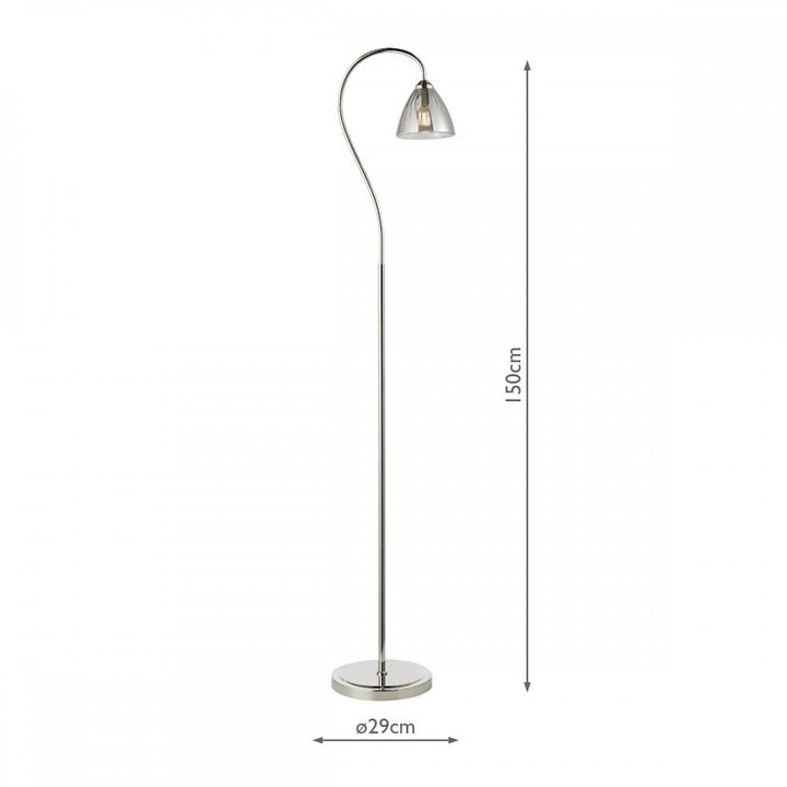 Dar GLY4938 Glynis Floor Lamp Polished Nickel and Smoked Ribbed Glass