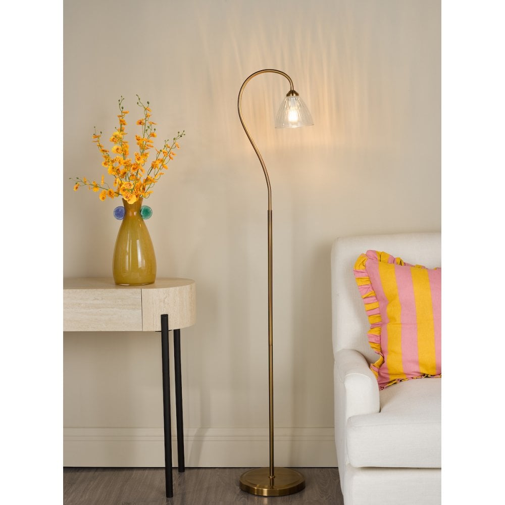 Dar GLY4963 Glynis Floor Lamp Antique Bronze and Ribbed Glass