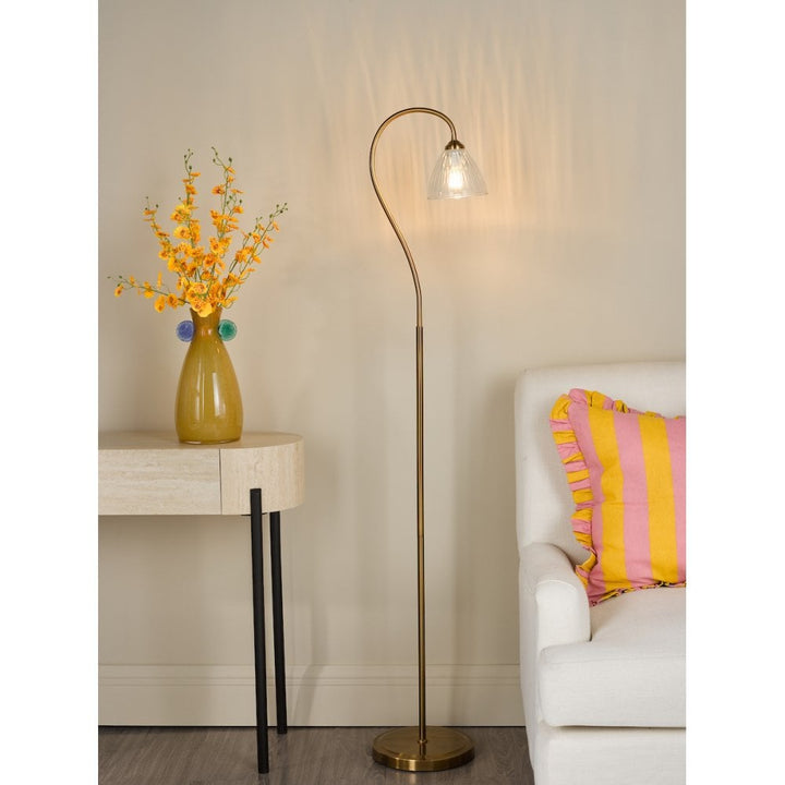 Dar GLY4963 Glynis Floor Lamp Antique Bronze and Ribbed Glass