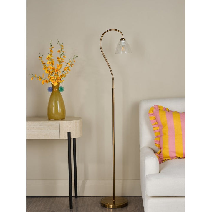 Dar GLY4963 Glynis Floor Lamp Antique Bronze and Ribbed Glass