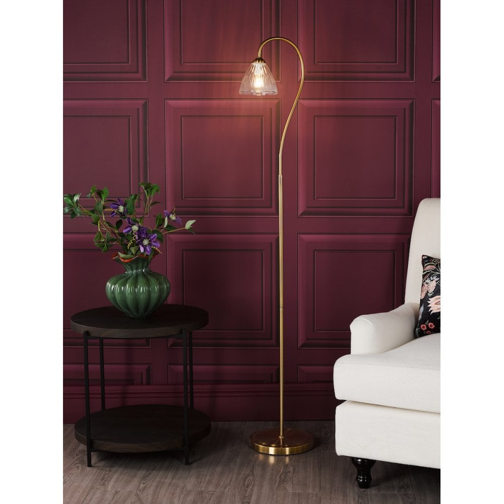 Dar GLY4963 Glynis Floor Lamp Antique Bronze and Ribbed Glass