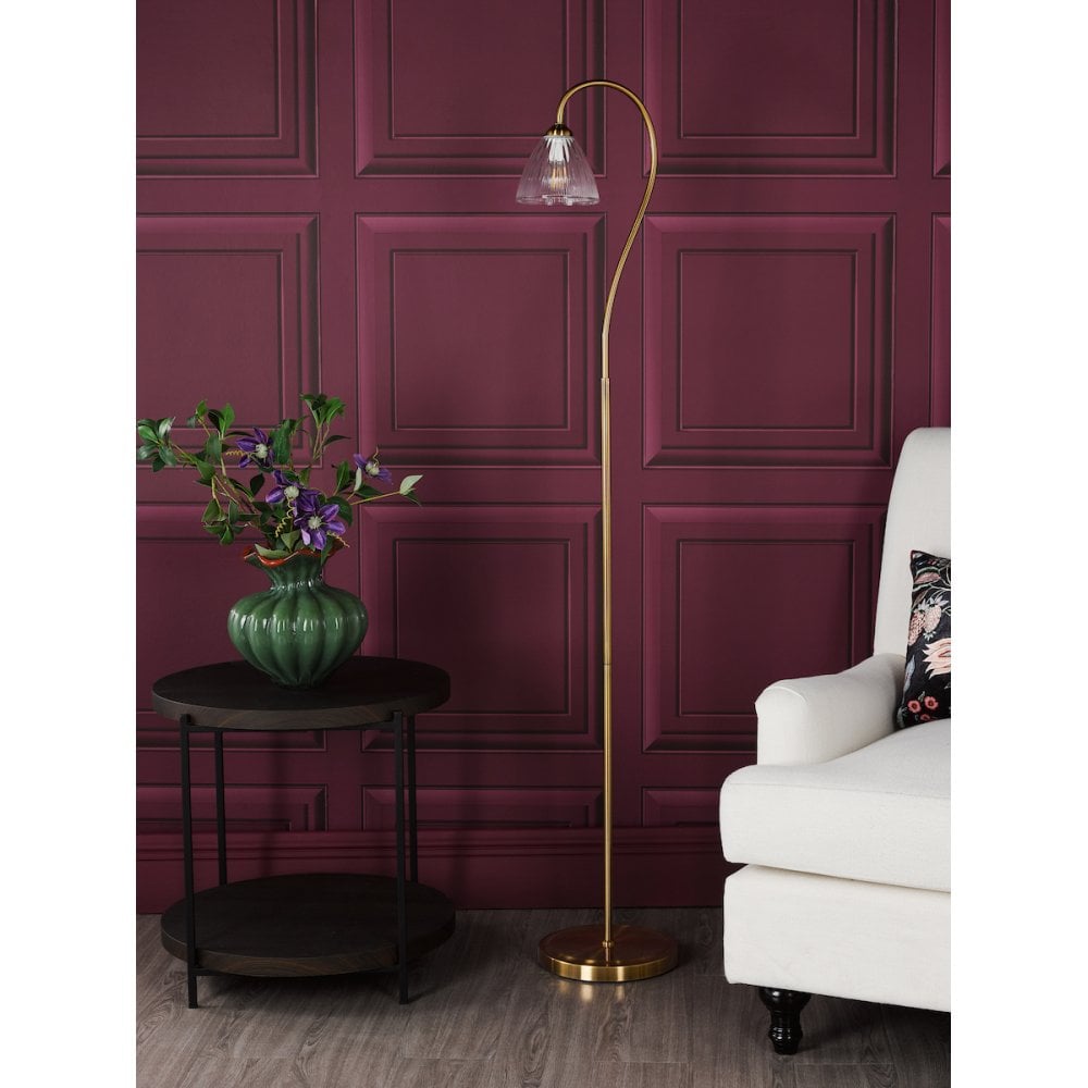 Dar GLY4963 Glynis Floor Lamp Antique Bronze and Ribbed Glass