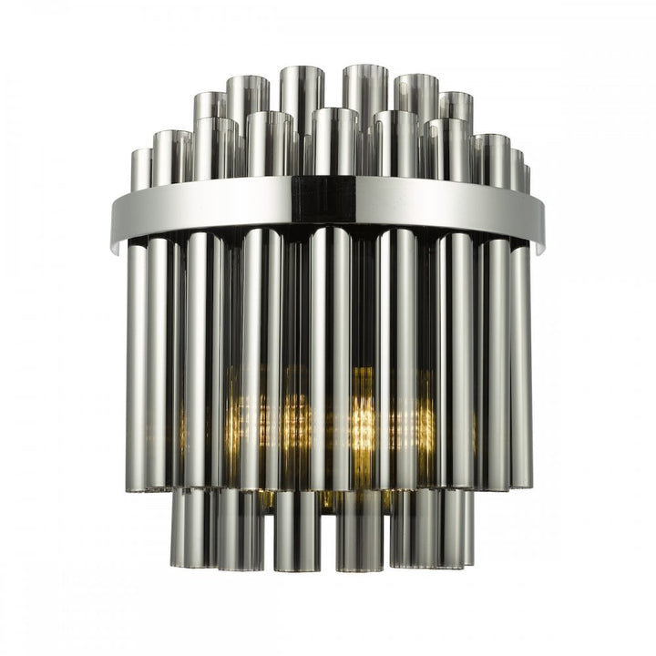 Dar IMA0950 Imani 2 Light Wall Light Polished Chrome and Smoked Ribbed Glass