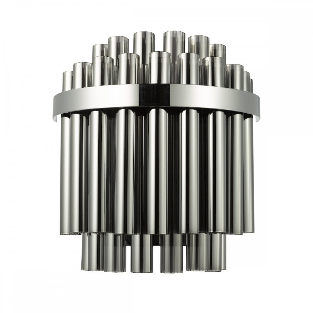 Dar IMA0950 Imani 2 Light Wall Light Polished Chrome and Smoked Ribbed Glass