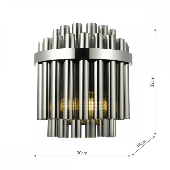 Dar IMA0950 Imani 2 Light Wall Light Polished Chrome and Smoked Ribbed Glass