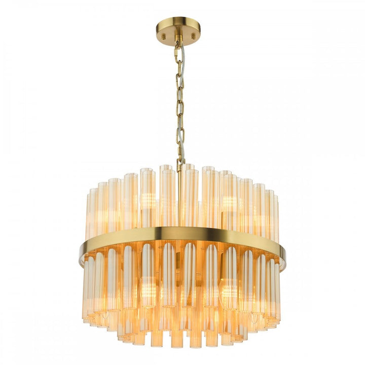 Dar IMA1235 Imani 12 Light Pendant Natural Brass and Champagne Ribbed Glass