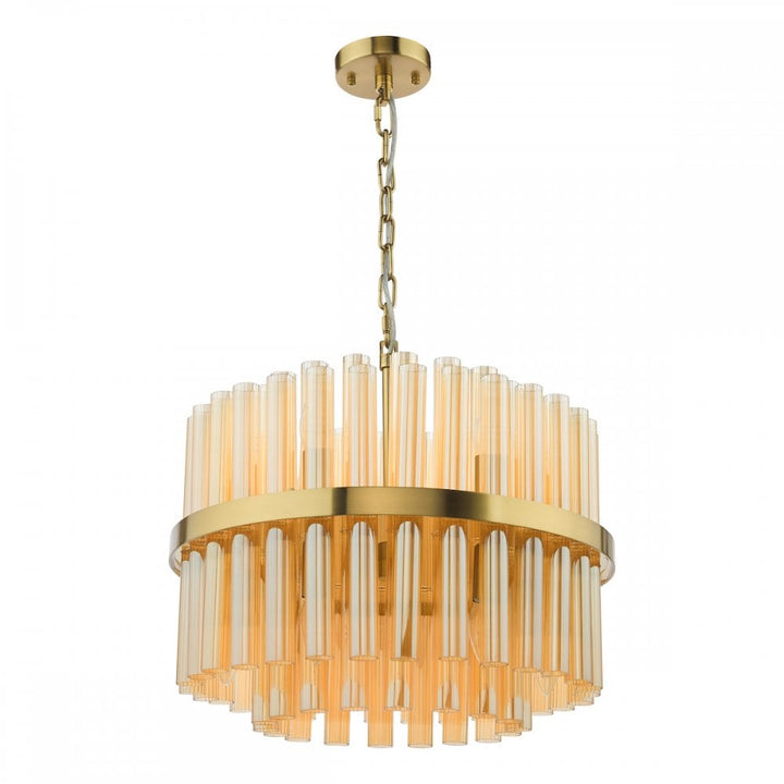 Dar IMA1235 Imani 12 Light Pendant Natural Brass and Champagne Ribbed Glass