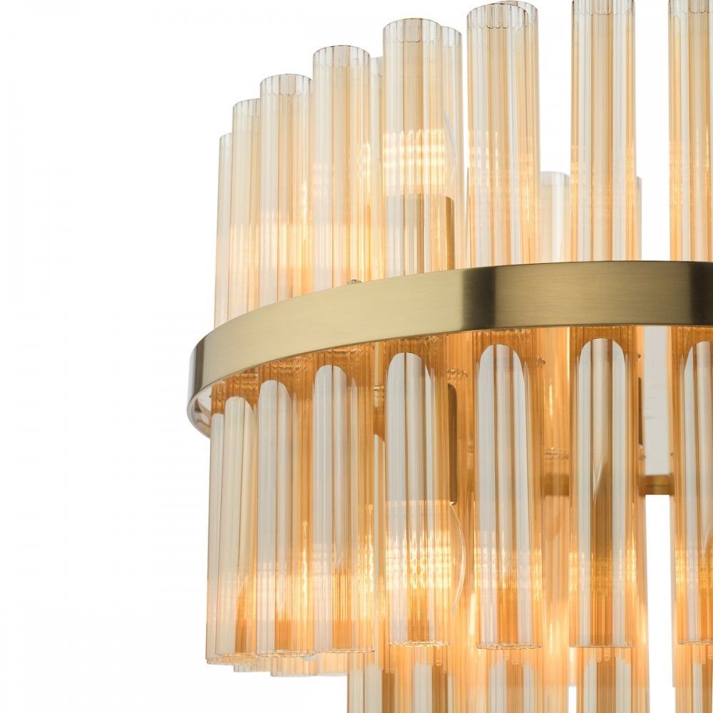 Dar IMA1235 Imani 12 Light Pendant Natural Brass and Champagne Ribbed Glass