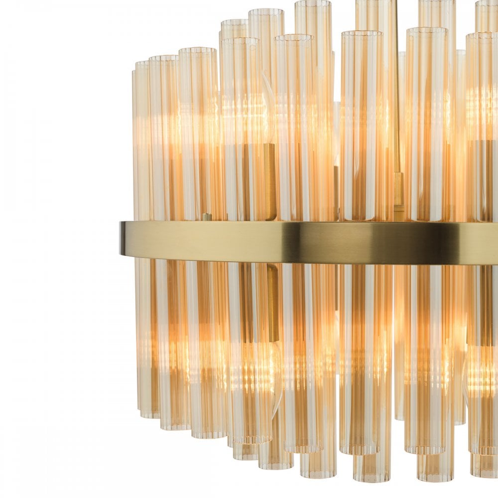 Dar IMA1235 Imani 12 Light Pendant Natural Brass and Champagne Ribbed Glass