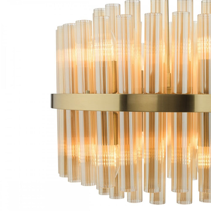 Dar IMA1235 Imani 12 Light Pendant Natural Brass and Champagne Ribbed Glass