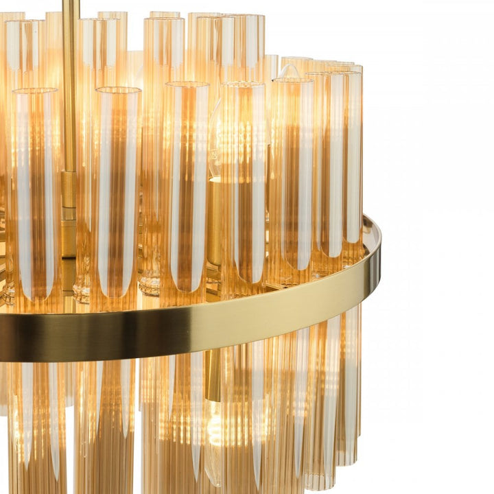 Dar IMA1235 Imani 12 Light Pendant Natural Brass and Champagne Ribbed Glass