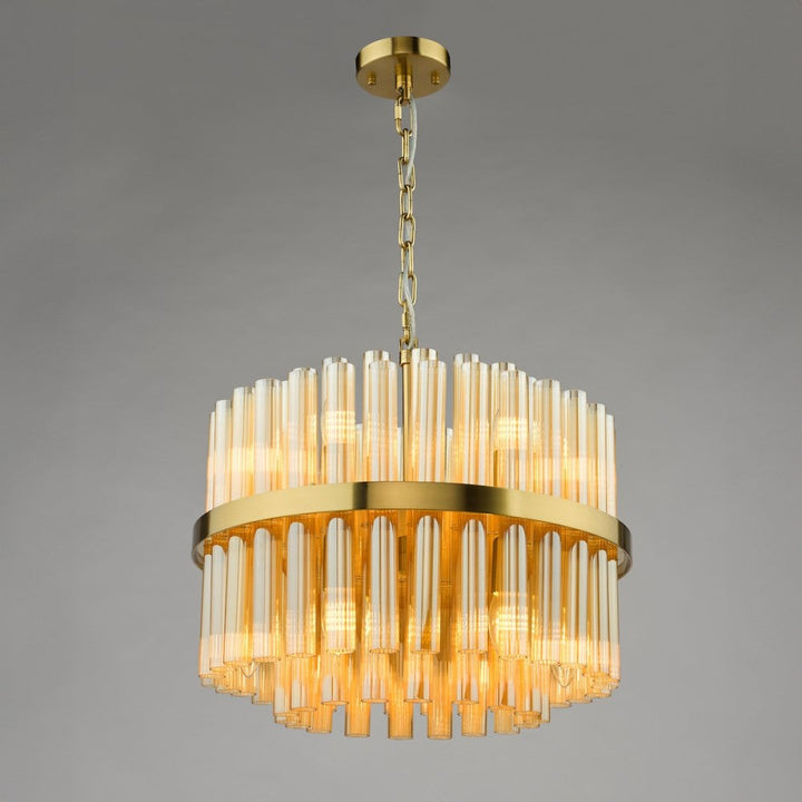 Dar IMA1235 Imani 12 Light Pendant Natural Brass and Champagne Ribbed Glass
