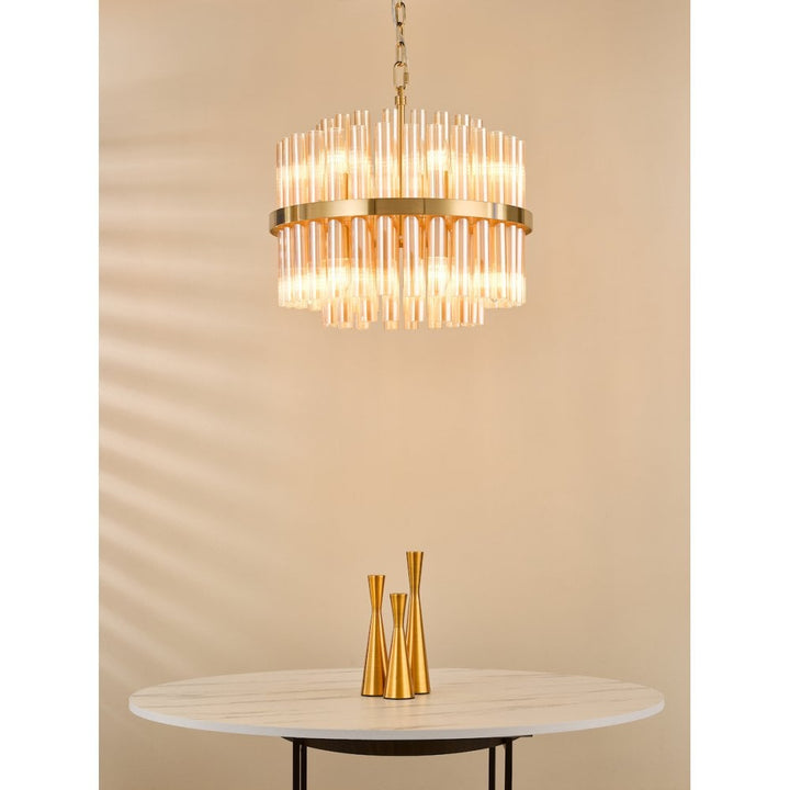 Dar IMA1235 Imani 12 Light Pendant Natural Brass and Champagne Ribbed Glass