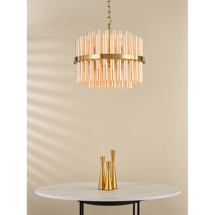 Dar IMA1235 Imani 12 Light Pendant Natural Brass and Champagne Ribbed Glass
