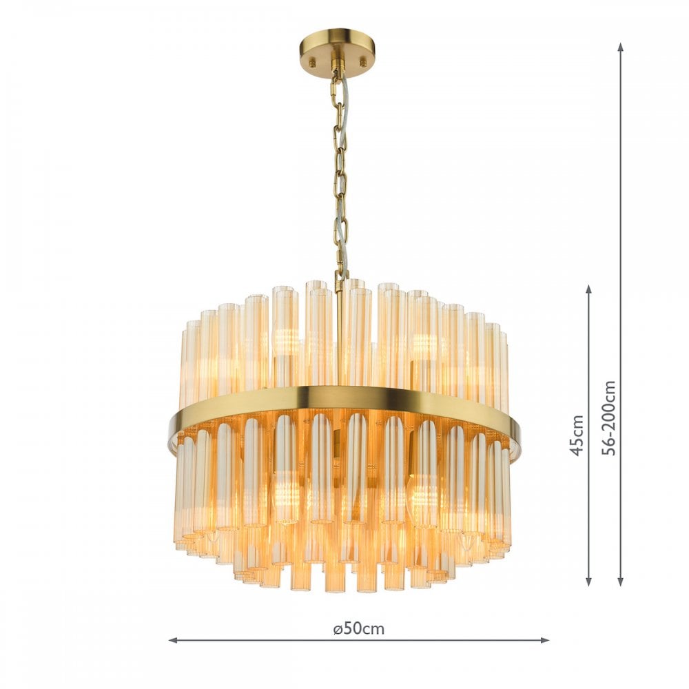 Dar IMA1235 Imani 12 Light Pendant Natural Brass and Champagne Ribbed Glass