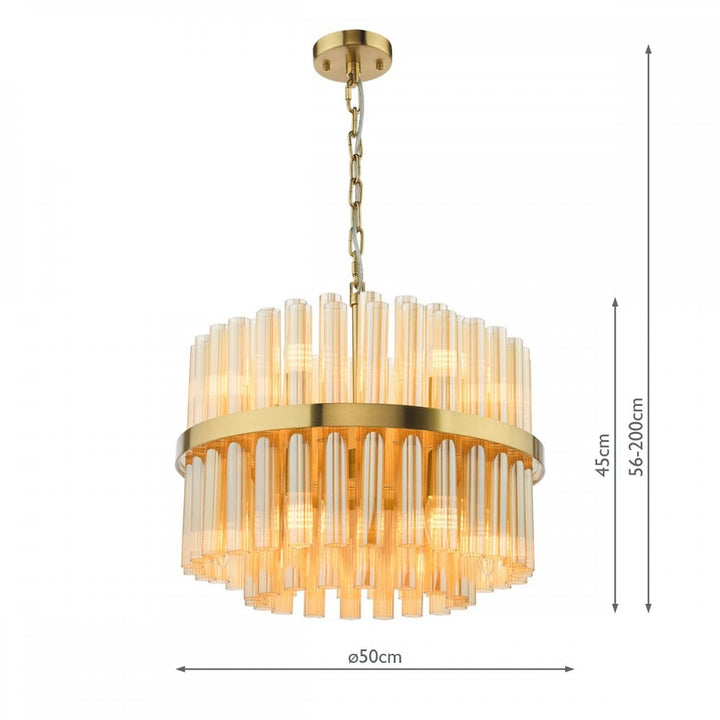 Dar IMA1235 Imani 12 Light Pendant Natural Brass and Champagne Ribbed Glass