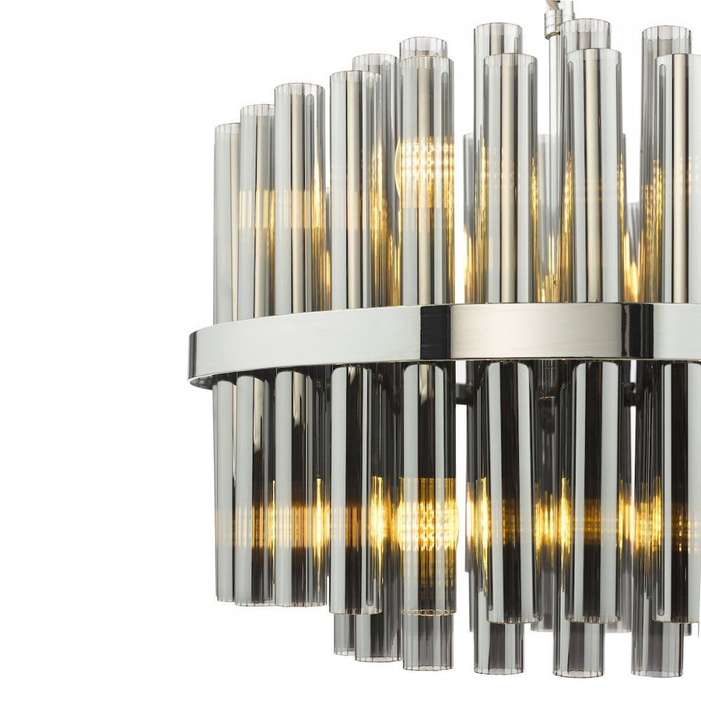 Dar IMA1250 Imani 12 Light Pendant Polished Chrome and Smoked Ribbed Glass