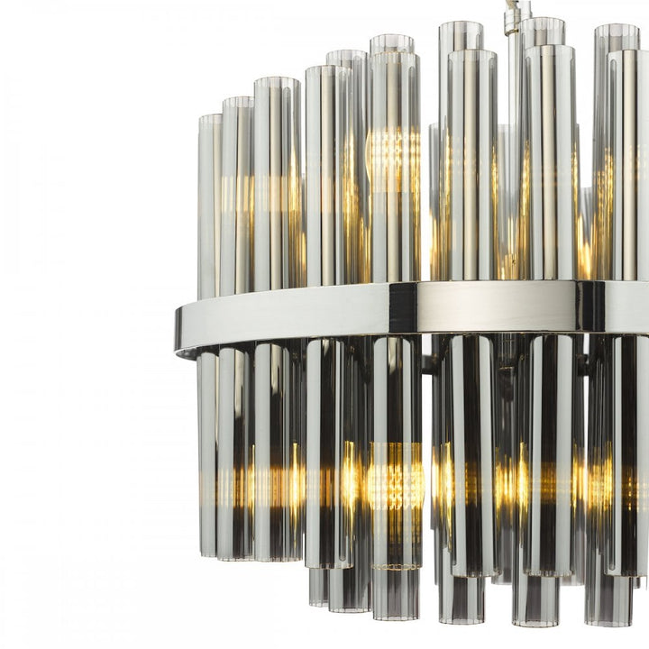 Dar IMA1250 Imani 12 Light Pendant Polished Chrome and Smoked Ribbed Glass