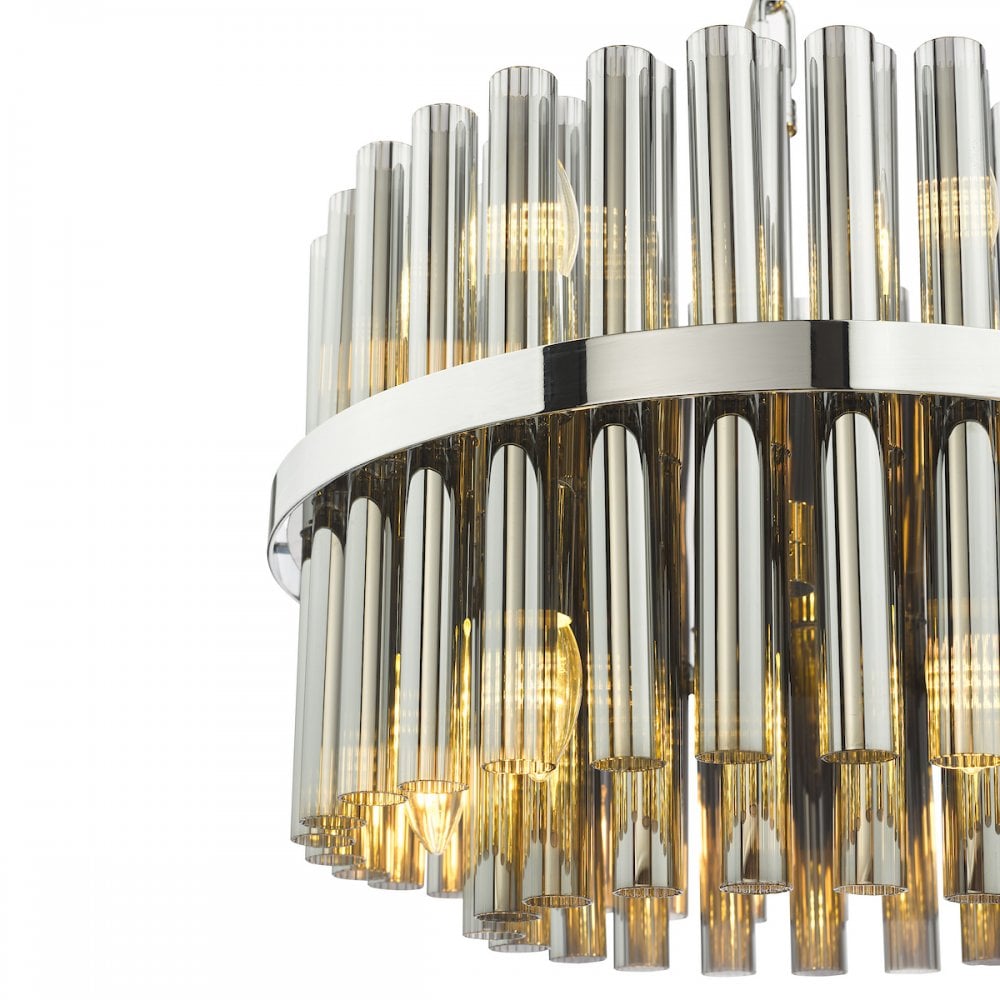 Dar IMA1250 Imani 12 Light Pendant Polished Chrome and Smoked Ribbed Glass