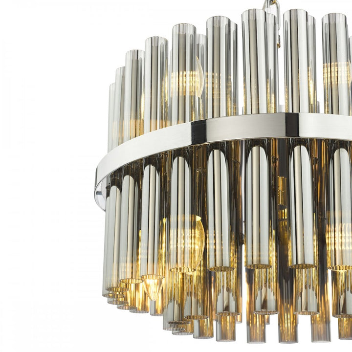 Dar IMA1250 Imani 12 Light Pendant Polished Chrome and Smoked Ribbed Glass