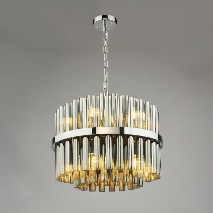 Dar IMA1250 Imani 12 Light Pendant Polished Chrome and Smoked Ribbed Glass