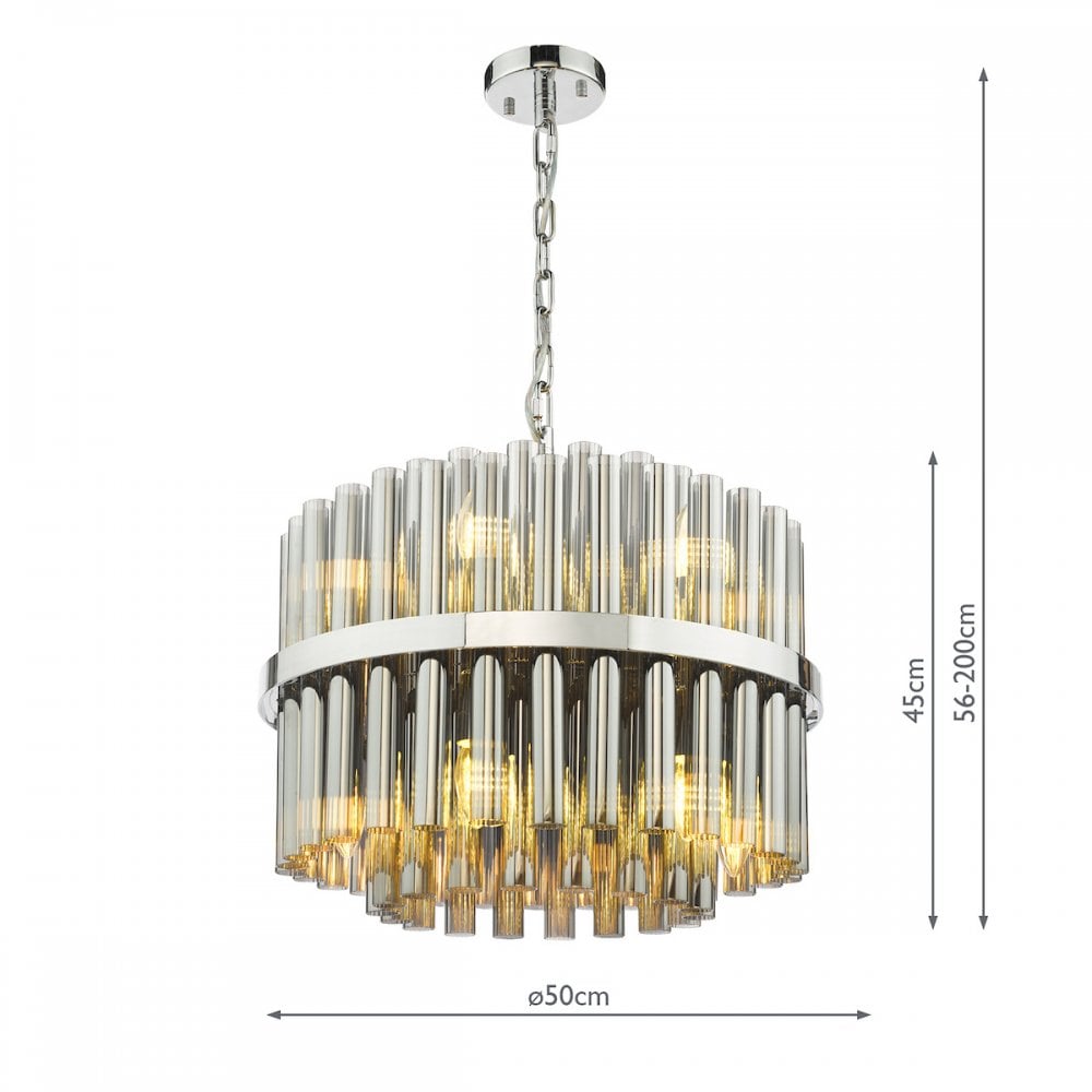 Dar IMA1250 Imani 12 Light Pendant Polished Chrome and Smoked Ribbed Glass